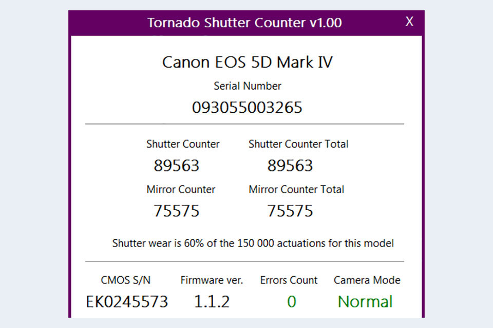 Canon 5D Mark IV: How to find the shutter count?