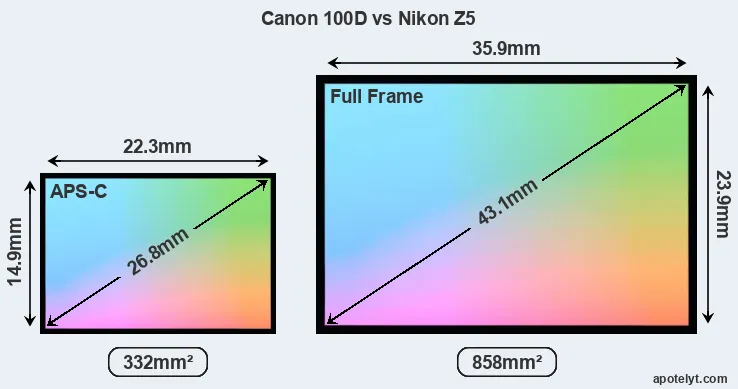 Canon 100D and Nikon Z5 sensor measures