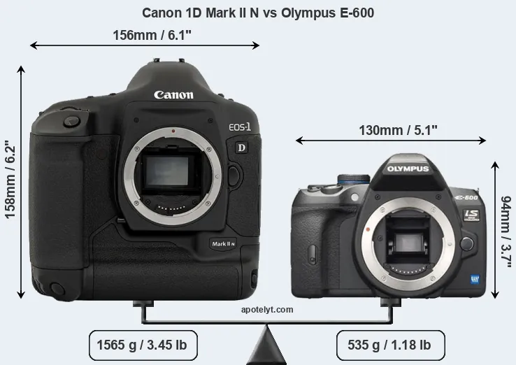 Size Canon 1D Mark II N vs Olympus E-600