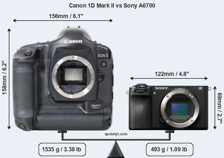 Size Canon 1D Mark II vs Sony A6700