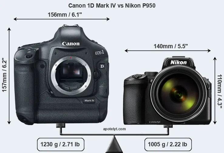 Size Canon 1D Mark IV vs Nikon P950