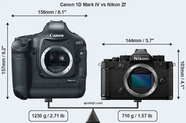 Size Canon 1D Mark IV vs Nikon Zf