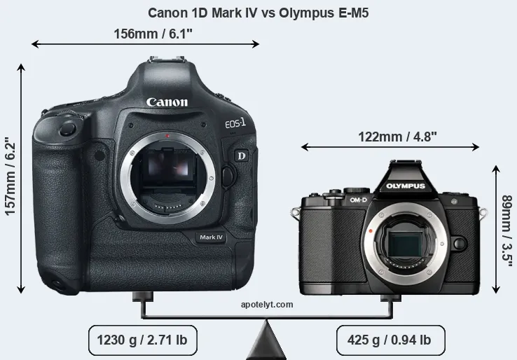 Size Canon 1D Mark IV vs Olympus E-M5