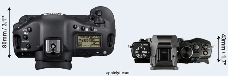 Compare 1D Mark IV versus E-M5 top