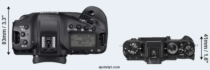 Compare 1DX Mark III versus X-T20 top