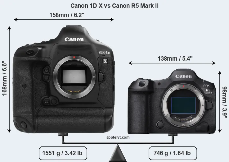 Size Canon 1D X vs Canon R5 Mark II