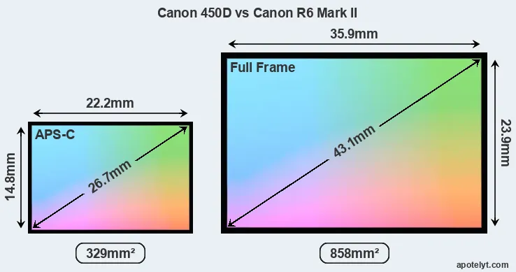 Canon 450D and Canon R6 Mark II sensor measures