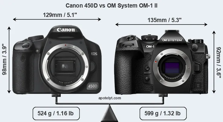 Size Canon 450D vs OM System OM-1 II