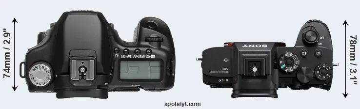 Compare 50D versus A7R IV top
