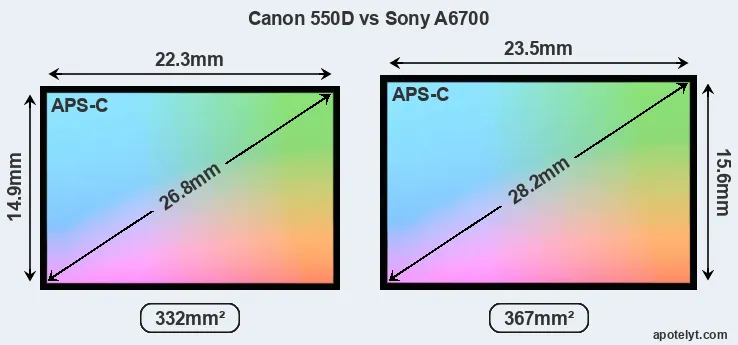 Canon 550D and Sony A6700 sensor measures
