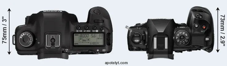 Compare 5D Mark II versus OM-1 II top