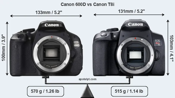 Size Canon 600D vs Canon T8i