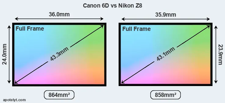 Canon 6D and Nikon Z8 sensor measures
