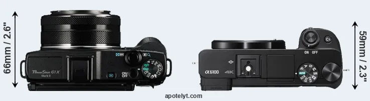Compare G1X Mark II versus A6100 top