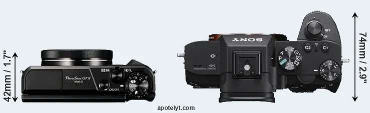 Compare G7X Mark II versus A7 III top