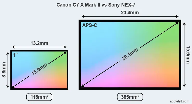 Canon G7 X Mark II and Sony NEX-7 sensor measures