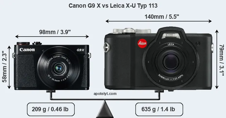 Size Canon G9 X vs Leica X-U Typ 113