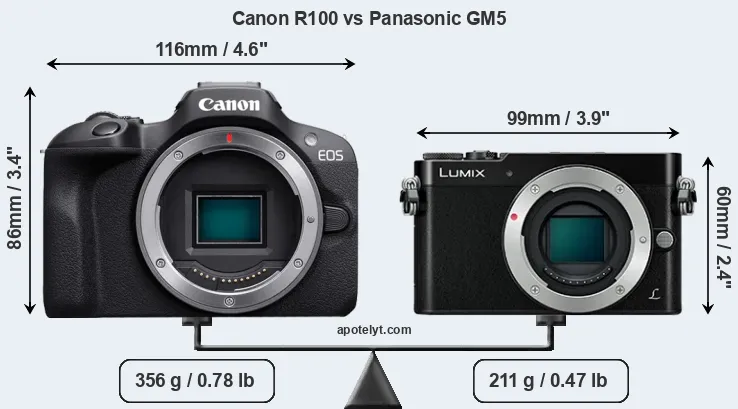 Size Canon R100 vs Panasonic GM5