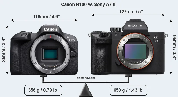 Size Canon R100 vs Sony A7 III