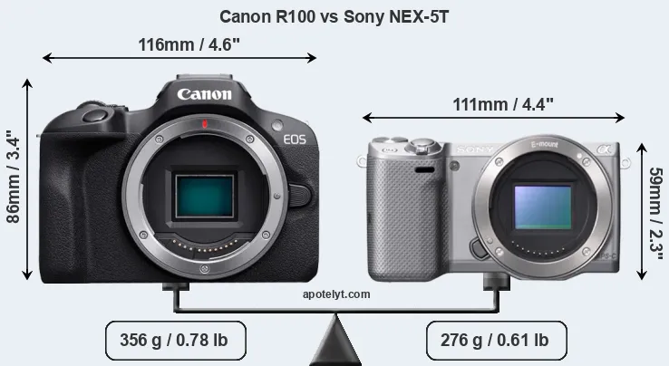 Size Canon R100 vs Sony NEX-5T