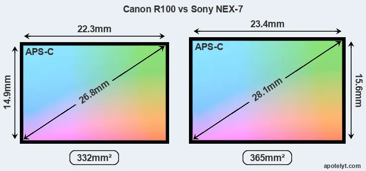Canon R100 and Sony NEX-7 sensor measures