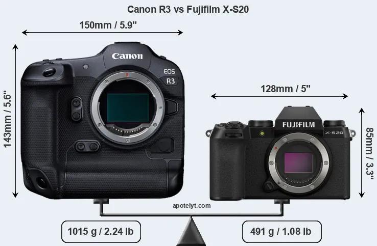 Size Canon R3 vs Fujifilm X-S20