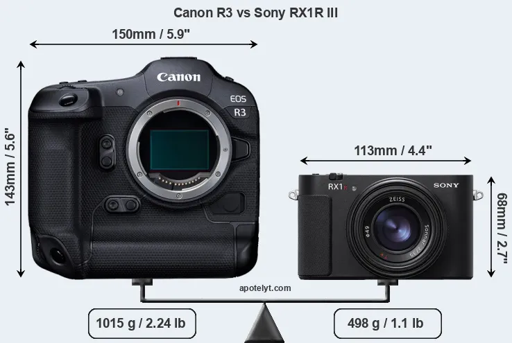 Size Canon R3 vs Sony RX1R III