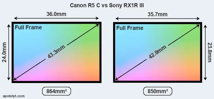 Canon R5 C and Sony RX1R III sensor measures