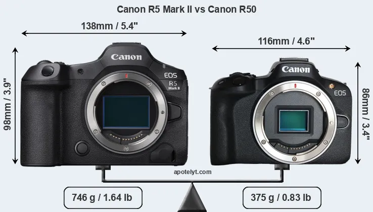 Size Canon R5 Mark II vs Canon R50