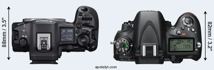 Compare R5 Mark II versus D610 top