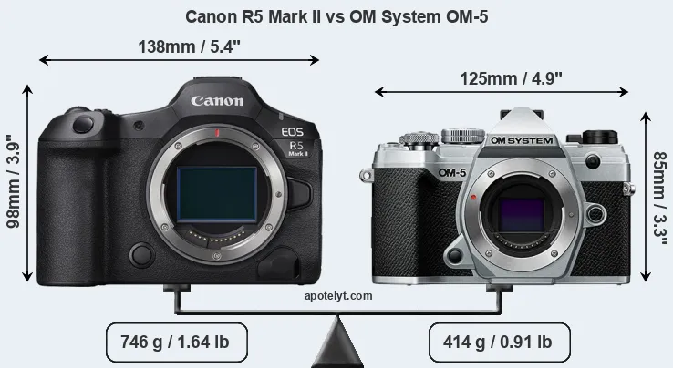 Size Canon R5 Mark II vs OM System OM-5