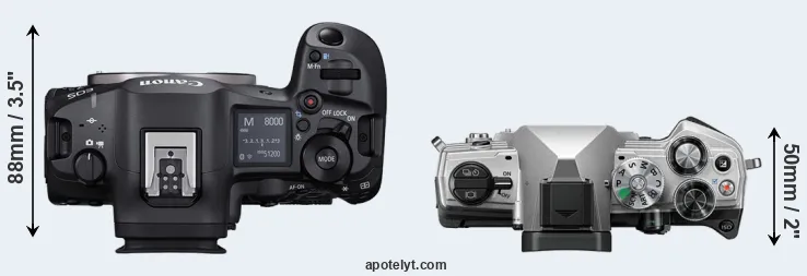 Compare R5 Mark II versus OM-5 top