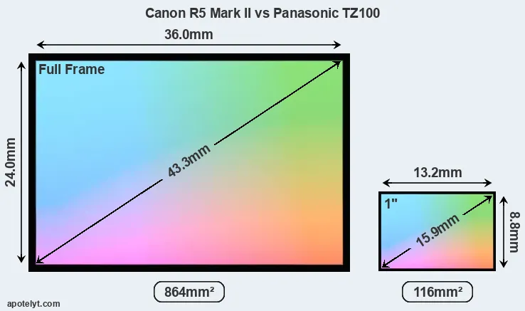 Canon R5 Mark II and Panasonic TZ100 sensor measures