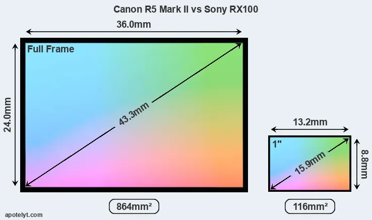 Canon R5 Mark II and Sony RX100 sensor measures