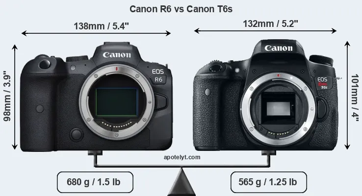 Size Canon R6 vs Canon T6s
