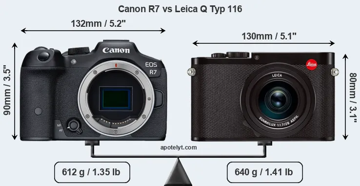 Size Canon R7 vs Leica Q Typ 116