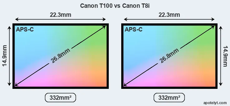 Canon T100 and Canon T8i sensor measures