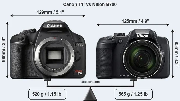 Size Canon T1i vs Nikon B700