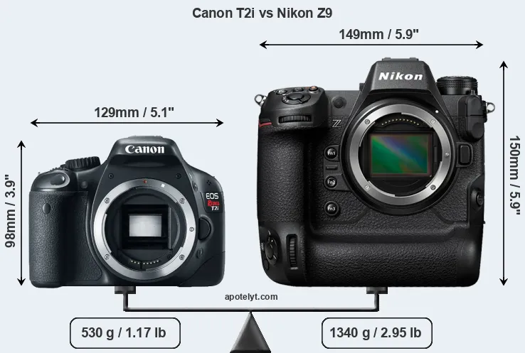Size Canon T2i vs Nikon Z9