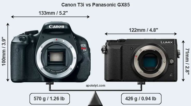 Size Canon T3i vs Panasonic GX85