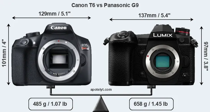 Size Canon T6 vs Panasonic G9