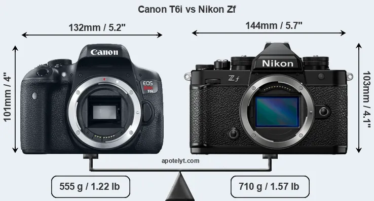 Size Canon T6i vs Nikon Zf