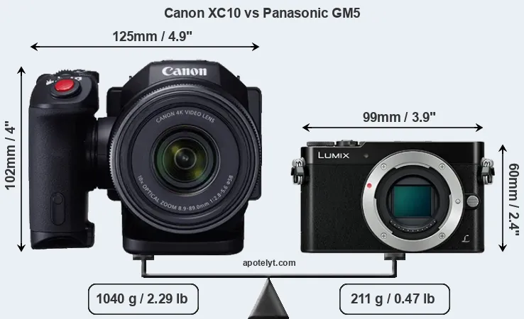 Size Canon XC10 vs Panasonic GM5