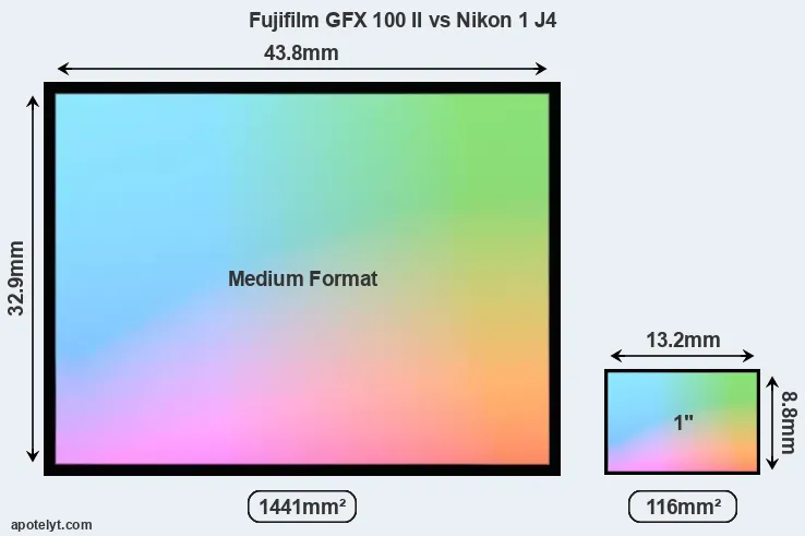 Fujifilm GFX 100 II and Nikon 1 J4 sensor measures