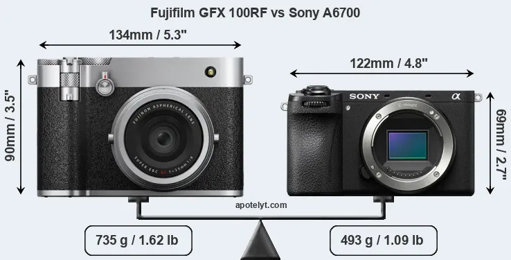 Size Fujifilm GFX 100RF vs Sony A6700