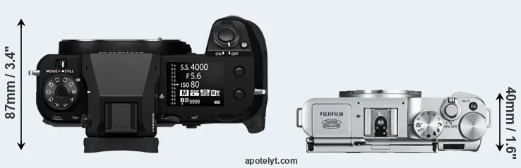 Compare GFX 100S II versus X-A2 top