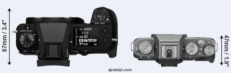 Compare GFX 100S II versus X-T100 top