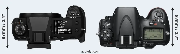Compare GFX 100S II versus D800 top