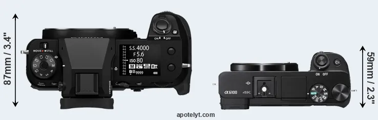Compare GFX 100S II versus A6100 top