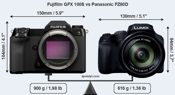 Size Fujifilm GFX 100S vs Panasonic FZ80D